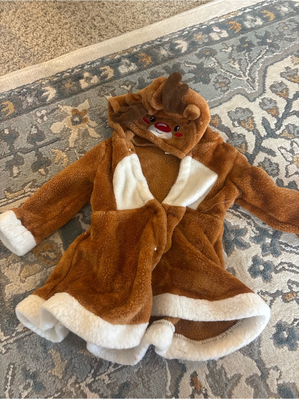 SHEIN Brown and White Plush Reindeer Hooded Kids Costume Coat